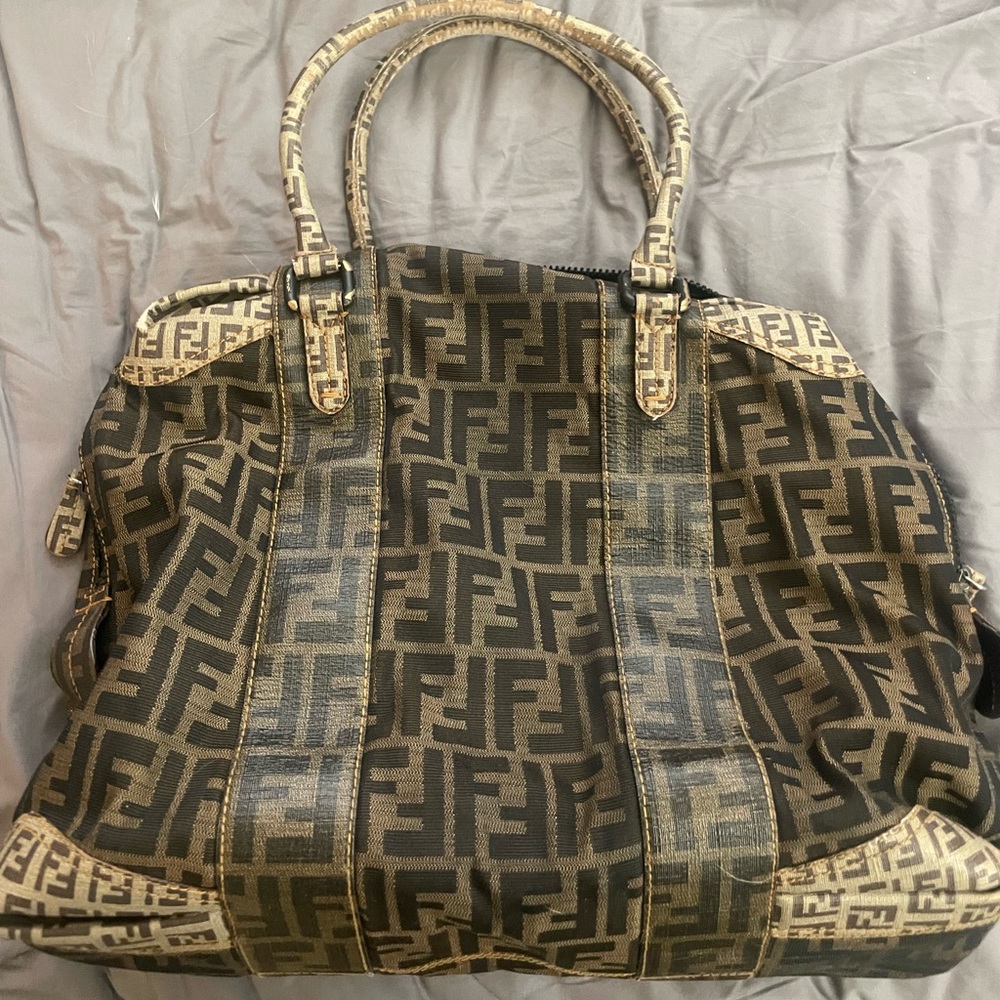Fendi Mixed Media Large Boston Bag